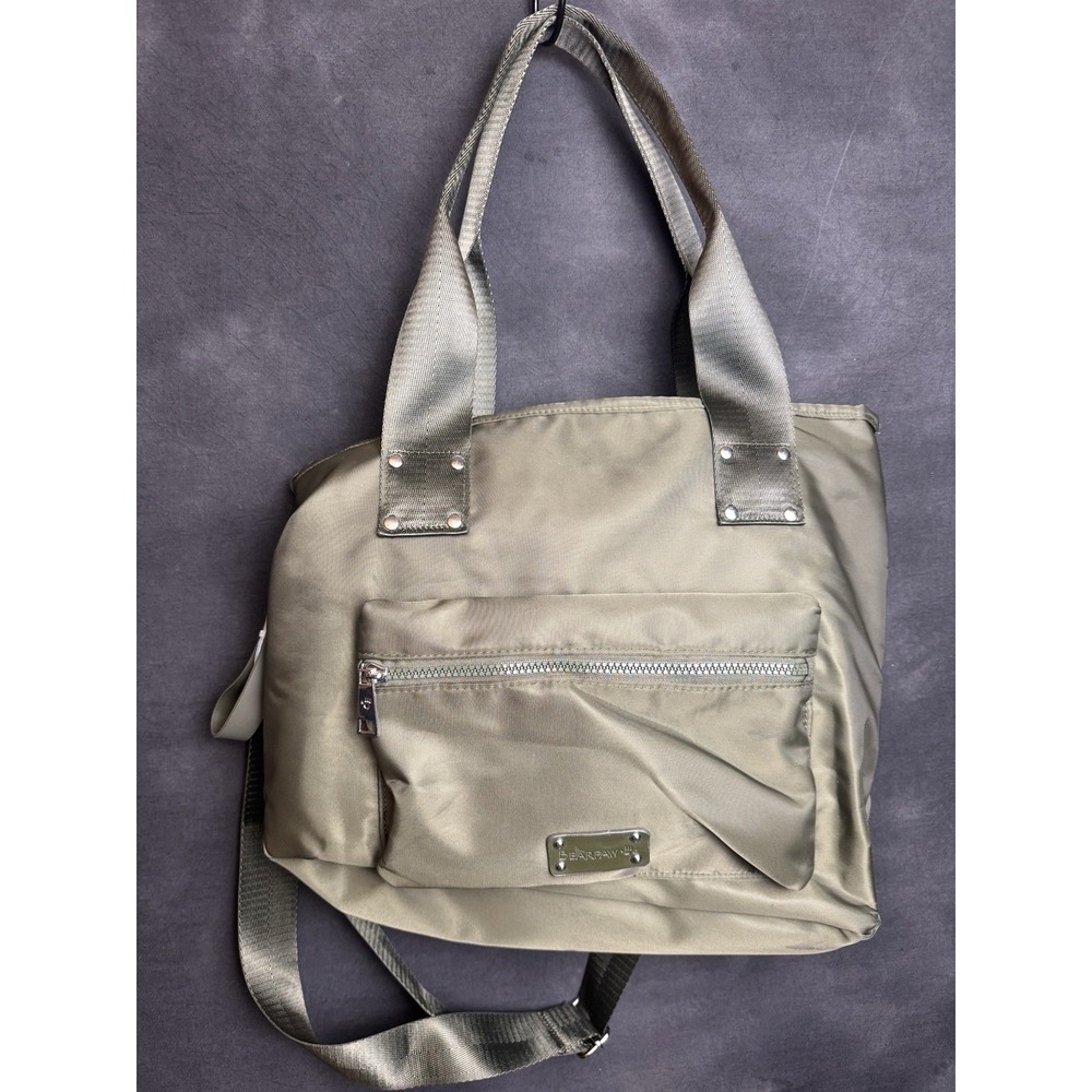 BEARPAW Nylon Puffer Tote Bag Olive Green Quilted Crossbody Work Travel
